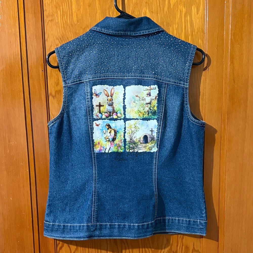 Denim Vest with Embroidered Design